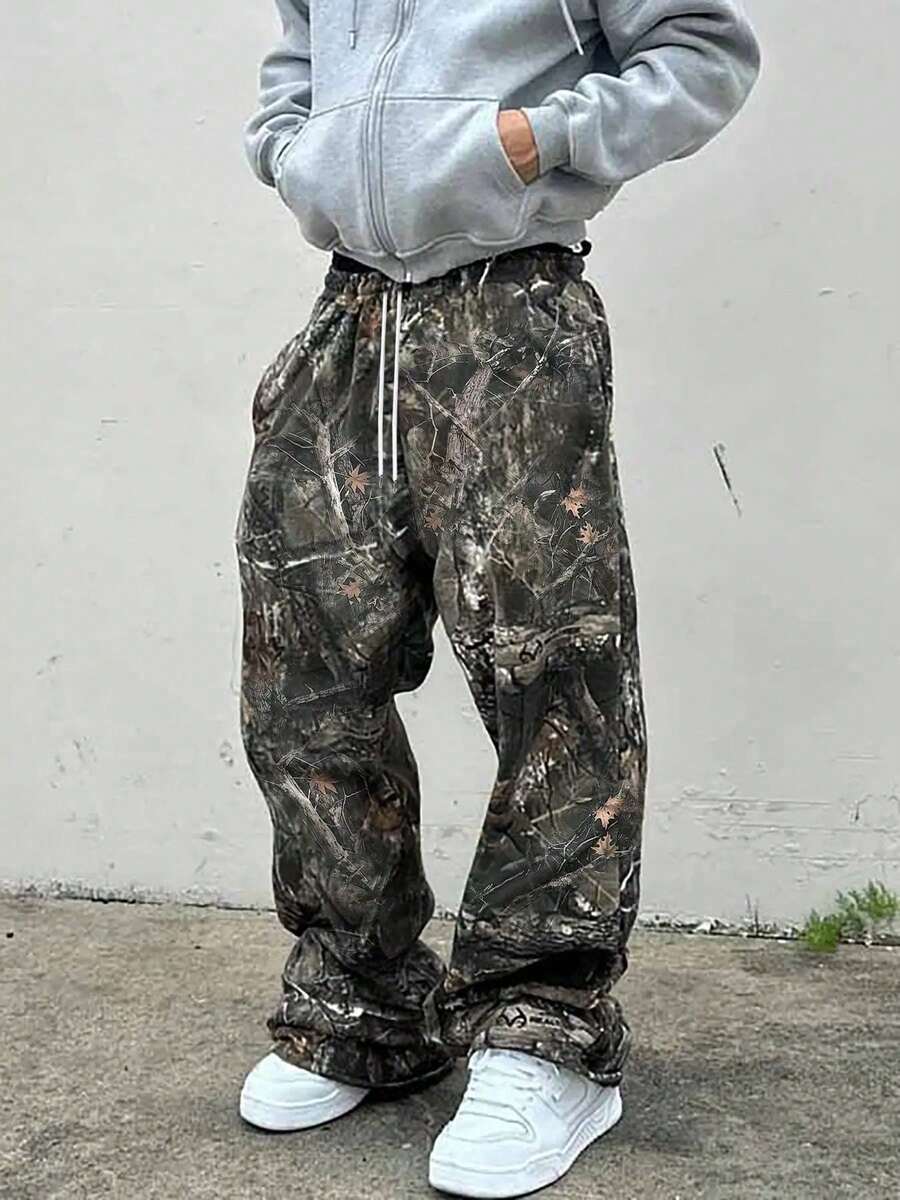 Men's Camouflage Casual Sports Long Pants Thin Loose Comfortable Outdoor Straight Leg Trousers Men All-Season - 軍綠色 - 查看 1