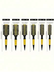 1 Peça/Conjunto Pente Brasileiro - Conjunto de Escovas de Cabelo Brasileiras de Alumínio Amarelo - Escova de Cerdas de Náilon e Cerdas de Javali para Todos os Tipos de Cabelo, Inclui Pente Desembaraçador de Cabelo com Cabo de Madeira, Pente para Cachos, Borla de Ar, Pente Quente em Formato de Pêra - Multicolorido - Visão 9