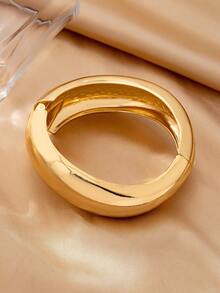 2pcs/1pc Minimalist Geometric Smooth Curved S-Shaped Wave Line Metal Bangle Set, Suitable For Women, Thick Heavy-Duty Smooth Metal And Zinc Alloy Material Bracelet Set - Yellow Gold - View 9