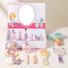 Wooden Children's Pretend Play Vanity Makeup Dressing Table Toy, Princess Makeup Desk Toy For Little Girls, Birthday Gift - Multicolor - View 13