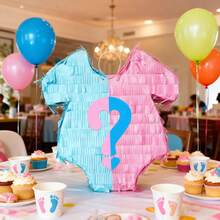 Set de 5 piñatas para revelación de género, piñata temática para fiesta de revelación de género, decoración de fiesta, decoración divertida de piñata, utilería fotográfica, adecuada para diversas fiestas, incluye palo, venda para los ojos, confeti azul y rosa - Rosa - Ver 5