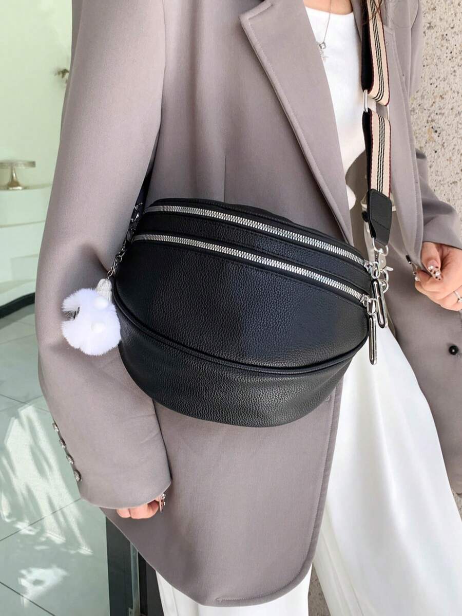 1pc Women's PU Leather Square Bag/Box Bag/Shoulder Bag/Crossbody Bag, With Adjustable Strap, Scratch-Resistant And Durable, Can Hold Passport, Cash, ID, Credit Cards, Lightweight And Portable, Suitable For Commuting, Shopping, Daily Use, Fashionable Solid Color (Excluding Pendant Accessories) - Black - View 1