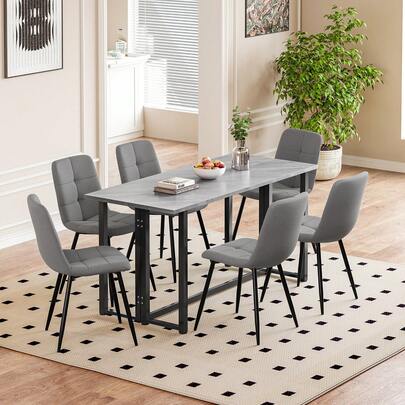 Dining Table And Chairs Set Of 4,Concrete Effect Folding Table With Upholstered Faxu Leather Chairs For Dining Room,Kitchen