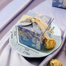 Hộp trang trí đám cưới 10/50/20 chiếc kèm ruy băng nhung, ngọc trai, họa tiết hoa, hộp quà tặng sinh nhật, có thể gấp gọn. - 10 mảnh màu xanh - Xem 5