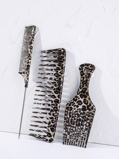 WANMEI 1/3 paquets Peigne à dents larges imprimé léopard, peigne queue de rat, peigne fourchette à pommade convenant aux cheveux secs et mouillés, aux types de cheveux bouclés/lisses/ondulés, unisexe, pour le salon et la maison - convient pour la coiffure sèche et mouillée, le cuir chevelu sensible, les soins après lissage, après permanente, après coupe