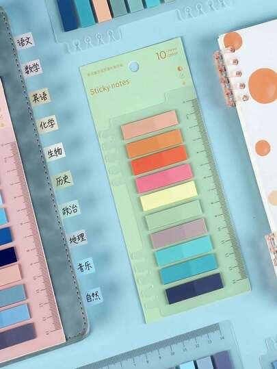 200pcs Colorful Ruler Memo Pads, PET Material, High-Quality Reminder Stickers, 2-In-1 Ruler Memo Pads, Random Styles, (1 Book Of 200 Sheets) Office, Home, School Message Memo Pads, Convenient For Organization And Reminders, Food Packaging Stickers, Suitable For Office, School, Students, School Supplies, Back To School Season (200 Books)