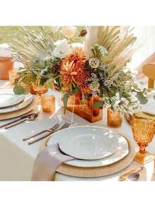 50pcs/30pcs/20pcs/12pcs/10pcs Round Linen Coarse Burlap Placemats, Heat Insulation Pads, Heat Resistant Table Mats, Suitable For Kitchen And Dining Room, Can Be Used As Wedding Tablecloth, Wedding Decor, Home Decor, Room Decor, Applicable For Wedding Party, Birthday Party, Family Gathering, Restaurant Decoration - Khaki - View 3