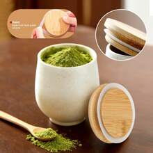 MYVIT 9件套抹茶茶具，包括日式陶瓷抹茶碗、抹茶筅、竹制抹茶筅架、勺子、茶叶罐、竹制托盘，手工抹茶仪式套装，礼盒包装，适合送礼、节日，可重复使用，日常必备 - 白色 - 查看 7