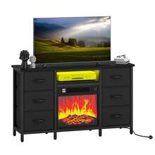 BALCONERA TV Stand With Built-In Fireplace Heater – 50 Inch Fit, 6 Drawers Storage, LED Lights & Overheat Protection, TV Cabinet - Black - View 7