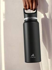 Powcan 24盎司保温水瓶，适合骑行：配有3个瓶盖，防漏，冷热饮皆宜，可放入车载杯架，不锈钢瓶身，带吸管盖和壶嘴盖，适合运动、健身、上学和旅行。 - 黑色 - 查看 8