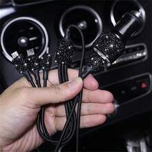 1pc Sparkling Rhinestone Car Charger, Fast Charging USB A/C Type Car Phone Charger, Diamond Adapter, Compatible With 3-In-1 Fast Charging For Car, Retractable Data Cable, Supports Phones, Dashcams, GPS And More, Handmade, Ideal Gift For Men And Women On Holidays/Birthdays - Multicolor - View 33