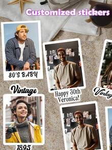 3/9/18张复古个性化生日派对姓名贴纸,可定制80、90年代生日装饰,含人像杯贴,适用于21岁、30岁、40岁和50岁生日派对装饰,复古生日派对用品 - 多色 - 查看 2