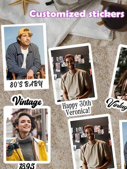 3/9/18 st. Retro personliga födelsedagsfestklistermärken, anpassade 80- och 90-talsdekorationer med porträttmuggklistermärken, lämpliga för 21-, 30-, 40- och 50-årsfestdekorationer, vintage födelsedagsfesttillbehör