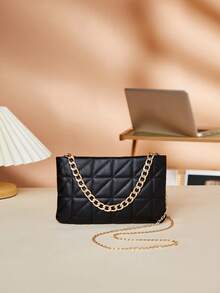 1pc Girls' Quilted Embroidered Handbag Shoulder Bag, Metal Chain Decor, Multipurpose, Great Gift - Multicolor - View 8