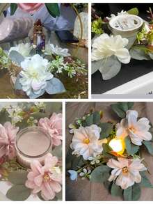 1pc Artificial Flower Wreath Candle Holder, Plastic Gerbera Daisy Floral Wreath Candle Stand, Small Floating Farmhouse Wreath, Suitable For Wedding Decor, Bridal Bouquet, Dining Table Centerpiece, Garden Wedding, Birthday Party - Multicolor - View 6