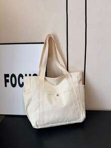 Bolso de lona tipo tote de gran capacidad de la marca X Milania para mujeres, reutilizable, adecuado para uso diario y viajes, bolso de estudiante, diseño de múltiples compartimentos, ideal para la playa - Beis - Ver 10