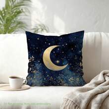 MEMNUN 1个开斋节快乐枕套，海军蓝、金色花卉和新月图案，绒面天鹅绒材质，单面印花，适合卧室、客厅装饰，四季皆宜，是馈赠佳品，尺寸：17.7*17.7英寸（45*45厘米）/19.69*19.69英寸（50*50厘米）/15.75*15.75英寸（40*40厘米） - 彩色 - 查看 4