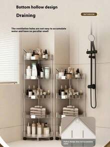 1pc Multifunctional Bathroom/Kitchen Storage Rack, Transparent Corner Shelf, Floor-Standing Toilet/Sink/Shower Organizer, Narrow Gap 3-Tier Rack - Multicolor - View 5