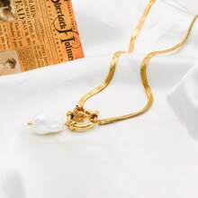 Fashionable Luxury Design Romantic Stackable Pearl Necklace, 18K Gold Plated Stainless Steel, Elegant Jewelry Gift For Valentine's Day - Gold - View 9