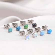 Limerencia G23 arete hipoalergénicos de titanio puro ópalo/piedra lunar/ojo de gato/turquesa azul grado de implante F136 Joyería delicada para orejas sensibles-010 - Ópalo negro - Ver 4