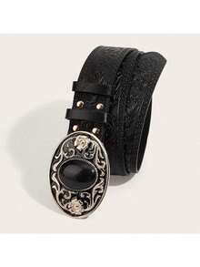 1条波西米亚风黑色玛瑙压花女士西部牛仔腰带，适合搭配牛仔裤，也适合万圣节、音乐节、日常穿着、时尚造型、户外活动、派对、秋冬季配饰、圣诞节、情人节、返校季、万圣节、假期、毕业礼物、生日等场合。 - 黑色金花紋綠松石 - 查看 4