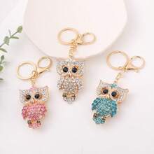 1pc Sparkling Rhinestone Owl Pendant, Creative Bag Charm, Cartoon Owl Keychain In Blue, Pink, Champagne, Gift For Boyfriend/Girlfriend, Best Friend, Coworker, Birthday, Parents - Multicolor - View 6