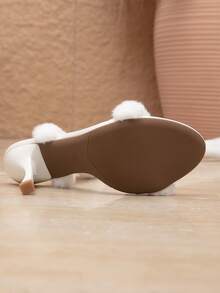 Women's New Sexy White Furry Lace-Up High Heel Shoes, Round Toe Stiletto Heel Sandals For Nightclub Party