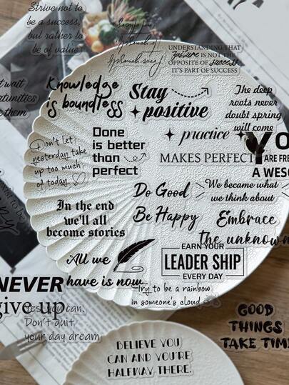 50pcs Transparent English Motivational Quote Stickers PET Material With Creative Personalized Designs Perfect For Guitars, Skateboards, Scrapbooks, Water Bottles, Laptops, Desktops, And Gift Decorations - Arts And Crafts Stickers