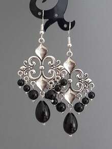 2只优雅镂空花朵耳环，复洛克风格水滴形仿珍珠流苏耳环，适合女士派对、送礼、日常佩戴、珠宝礼品 - 彩色 - 查看 13