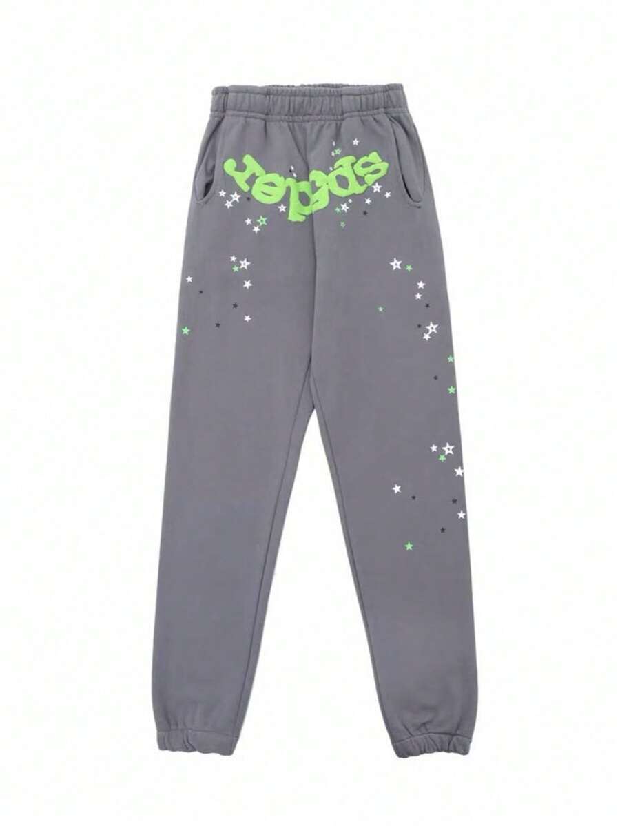 Men's Hip-Hop Oversize Letter Printed Harajuku Retro Sweatpants, Streetwear Pants, Suitable For Both Men And Women - 灰色 - 查看 1