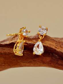 18K镀金925纯银优雅奢华独特水滴形立方氧化锆耳环，女士日常佩戴 - Zircon Earrings - 查看 12