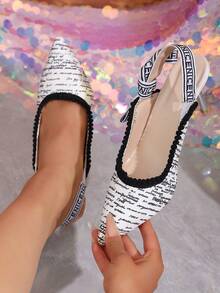 2026 Spring/Summer New Arrival Thin High Heel Letter Bow Pointed Toe Backless Sandals, Fashionable French Retro Elegant Slip-On Pumps For Commuting - White - View 9