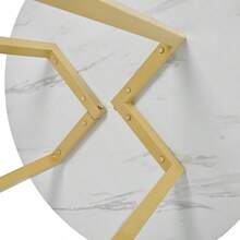 Round Dining Table (1 Piece), Kitchen Table, Unique Metal Frame, Modern Marble Pattern Dining Table, Suitable For Dining Room And Living Room, White/Black - Gold - View 9