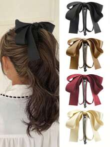 1pc Elegant Bow Hair Clip, Delicate Bowknot Hair Accessory With Sharp Hook Clasp, Suitable For Braids, Buns, Ponytails, Updos, Available In Solid Colors: Black, Red, White, Beige, Brown, Navy, Burgundy, Suitable For Formal And Casual Occasions, Fashionable And Versatile Bow Hair Clip, Hair Clip, Hair Accessory, Head Accessories, Hair Accessories For Women
