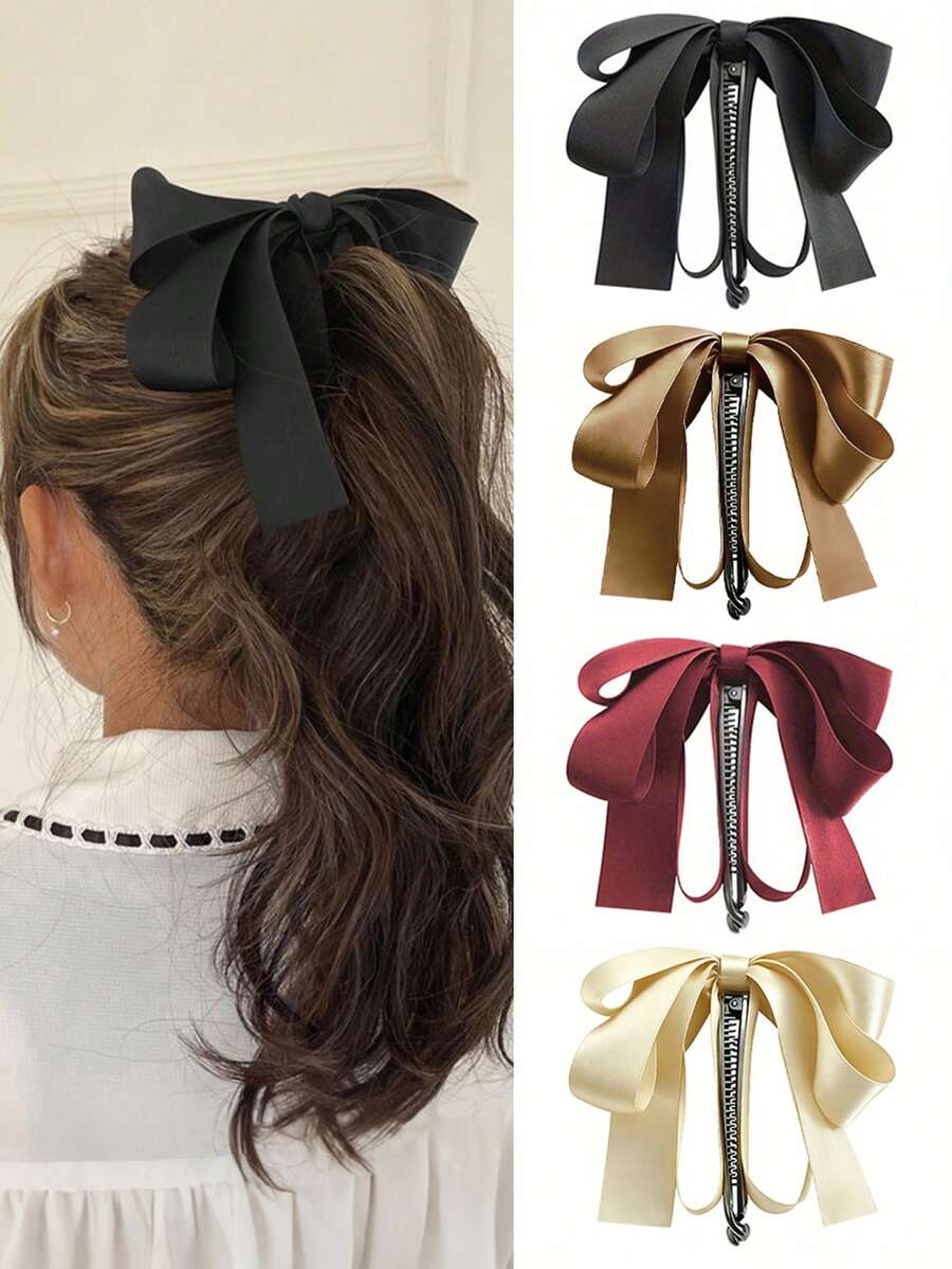 1pc Elegant Bow Hair Clip, Delicate Bowknot Hair Accessory With Sharp Hook Clasp, Suitable For Braids, Buns, Ponytails, Updos, Available In Solid Colors: Black, Red, White, Beige, Brown, Navy, Burgundy, Suitable For Formal And Casual Occasions, Fashionable And Versatile Bow Hair Clip, Hair Clip, Hair Accessory, Head Accessories, Hair Accessories For Women