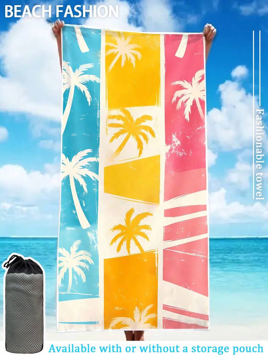1 buc. Prosop de plajă personalizat cu imprimeu de palmier, pătură de plajă din microfibră extra mare, super moale, uscare rapidă și foarte absorbantă, reversibilă, șal cu protecție solară, ideal pentru vacanță, călătorii, saltea de yoga - Multicolor - Vizualizare 1