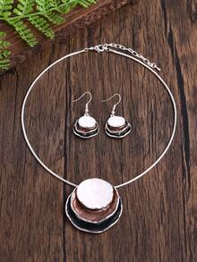 Cring Coco A Pair Of Earrings, A Necklace, A Set Of Women's Jewelry, A Hot-Selling Style, Simple And Retro, Zinc Alloy, Enamel,-Drop Round Set, Daily, Holiday, Party, Elegant, Valentine's Day, Mother's Day, Birthday Gifts, Fashionable, High-End Feeling, A Variety Of To Choose From. - Silver Base Gray-white - View 12