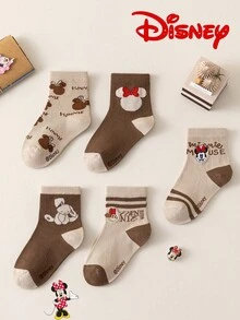 Disney 1/5 Pairs Mouse Embroidered Kids Crew Socks, Cute Beige & Brown Cartoon Spring Fall Socks For Girls - Multicolor - View 4