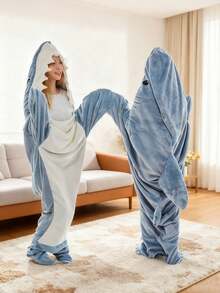 Shark Hooded Blanket, Soft & Cozy Wearable Shark Blanket For Adults And Kids - Hooded Shark Blanket, Plush Flannel Shark Sleeping Bag With Ruffle Collar, Shark Costume, Machine Washable, Nautical Theme, Wearable Shark Blanket Bathroom Decor - Multicolor - View 17