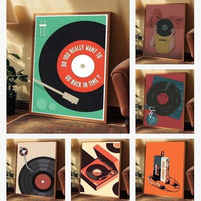 1张中世纪复古风格音乐黑胶唱片海报，高清帆布墙艺术海报，适合家居、客厅、卧室、酒吧等场所的墙面艺术装饰。