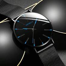 Classic, Casual, And Minimalist Quartz Watch With A Large, Ultra-Thin, Minimalist Dial; Waterproof. - 藍色 - 查看 4