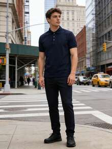 Playeras Polo de Hombre Manga Corta Look Casual Ajuste Holgado Deportivo Estilo Basico Moda de Ropa Hombre - Azul Marino - Ver 4