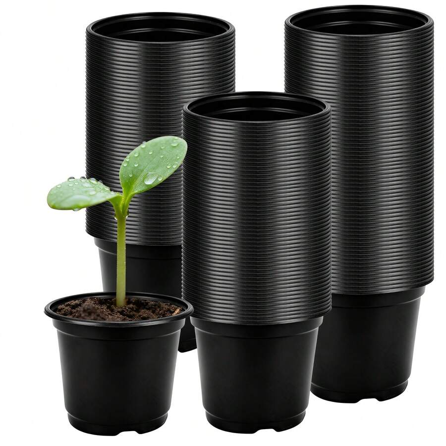 100pcs Small Flower Pots And Seedling Pots - Made For Outdoor Succulent Mini Garden & Seed Germination - Black - View 1