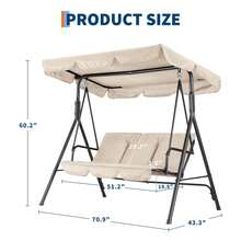 Silla Columpio para Jardín ¡Relájate! │ Banco Mecedor de 3 Plazas con Toldo Ajustable y Cojines Mullidos │ Estructura de Acero para Exterior │ Perfecto para Porche, Terraza o Patio - Beis - Ver 2