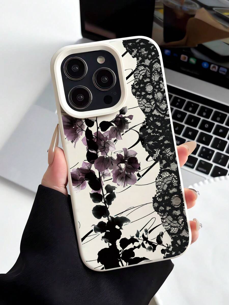 1 chiếc ốp lưng điện thoại TPU màu trắng sữa, chống rơi, cạnh thẳng, họa tiết ren dây leo cá tính, tương thích với iPhone 16 ProMax/16/16 Pro/16 Plus/15/15 ProMax/15 Pro/11/12/13/14 ProMax/11 Pro/11 ProMax/12 Pro/12 ProMax/13 Pro/13 ProMax/14 Pro/14 ProMax, ốp mềm, thanh lịch - Nhiều màu - Xem 1