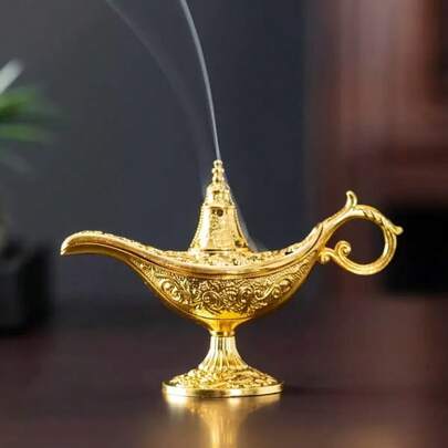 复古魔法灯服饰配饰礼品，女士经典阿拉伯道具陶器装饰（金色），轻奢金色图案搜索横幅，魔法灯，宫廷宴会装饰摆件，魔法灯，魔法灯工艺摆件
