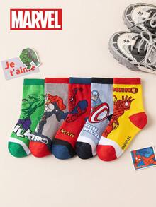 Marvel 5雙兒童超級英雄系列襪子，男孩短襪，韓式卡通春夏女童襪，超級英雄角色襪，透氣吸濕 - 彩色 - 查看 3