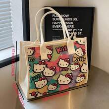 Túi đeo vai hình mèo hoạt hình chất lượng cao, túi tote vải canvas dung tích lớn dành cho học sinh, túi xách tay đi làm, túi đựng đồ cần thiết khi ra ngoài cho nữ. - Nhiều màu - Xem 16