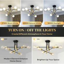1 Modern  Chandelier 6-Light Industrial Ceiling Lights Fixture 22" Semi Flush Mount Ceiling Light With For Dining Room Bedroom Foyer Hallway Living Room - 6頭黑金吊燈不含燈炮 - 查看 7