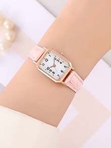 Neue Ankunft rechteckige Vintage Damenuhr mit Lederarmband, hohe Qualität, geeignet für Studenten, Grenzüberschreitend - Einheitsgröße - Übersicht 6